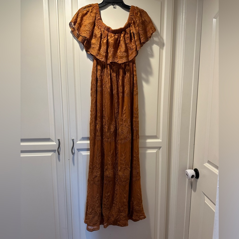 Pink Blush Lace Maternity Maxi Dress, Medium